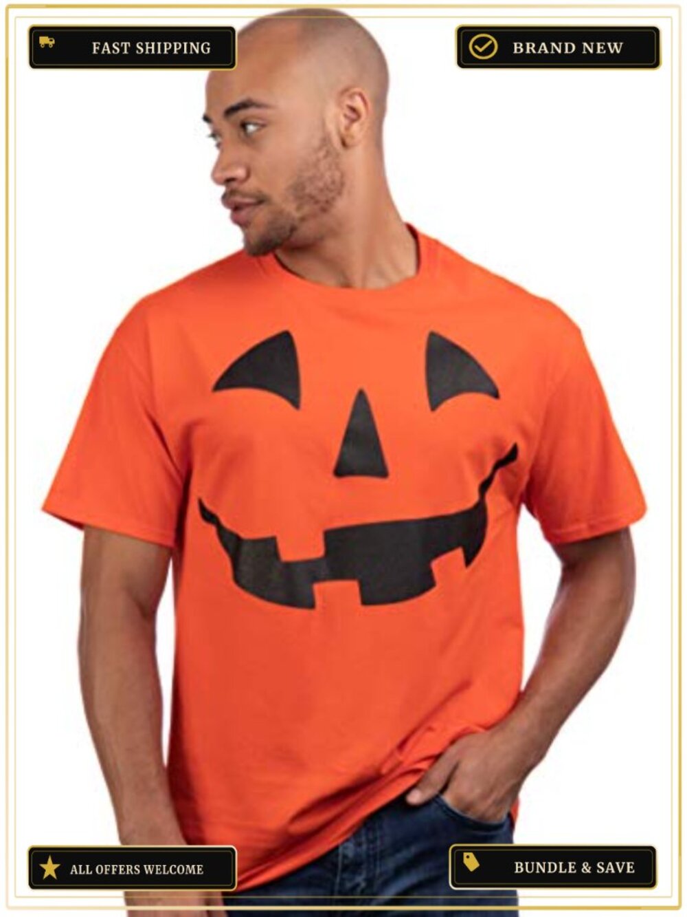 Halloween Pumpkin Face T-Shirt Unisex Modern Fit Short Sleeve Crew Neck